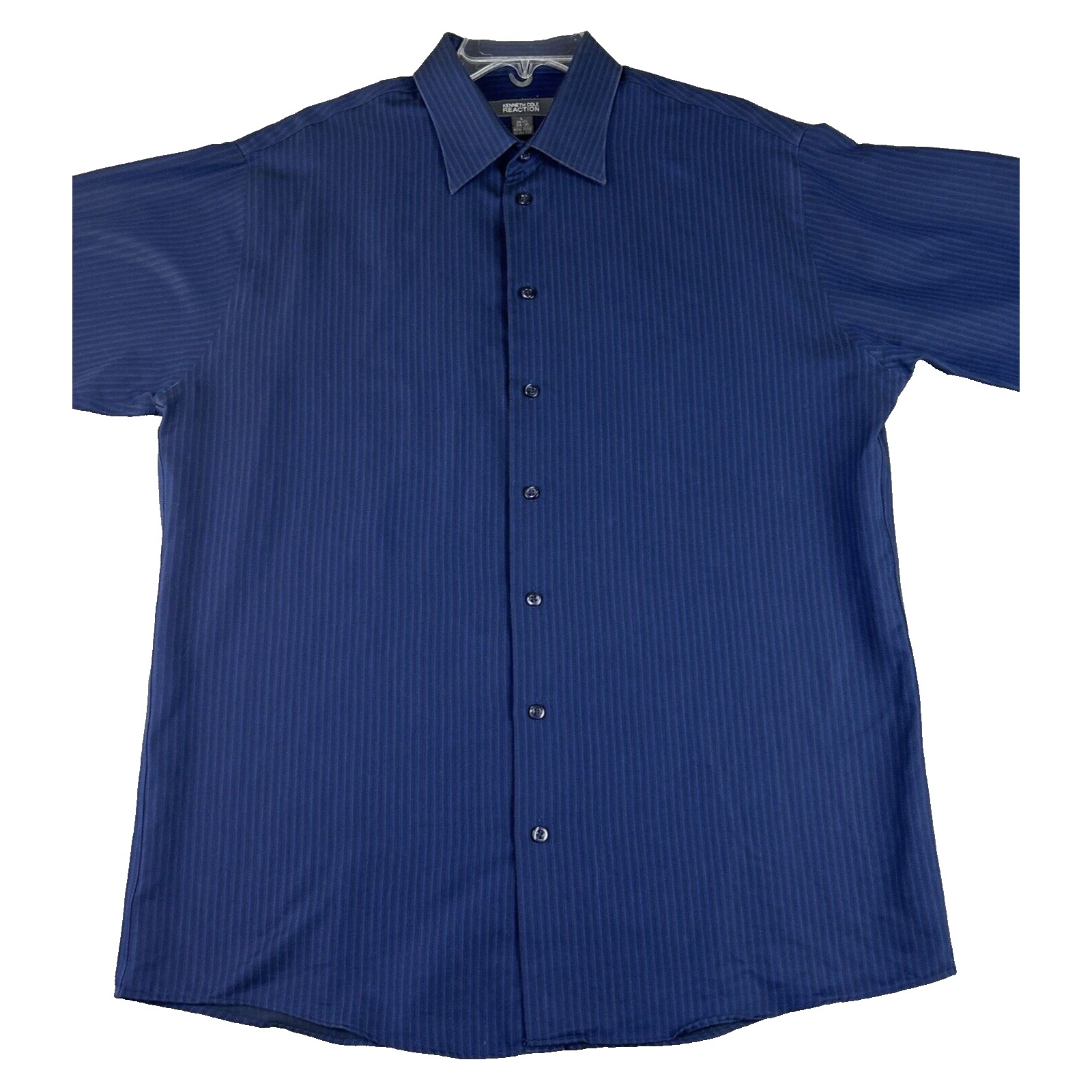 Kenneth Cole Reaction L 16 1/2 34-35 Slim Blue & Navy Pin Stripes Dress Shirt